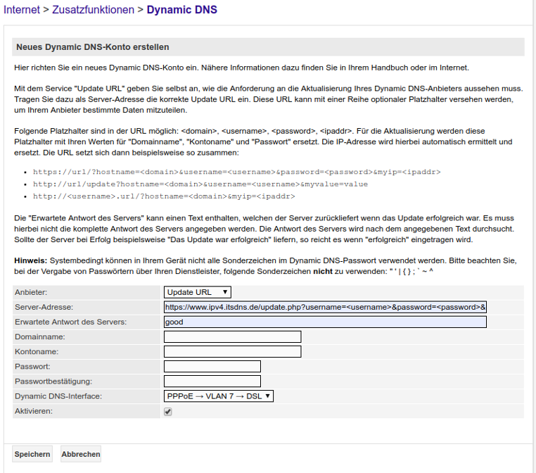 Screenshot der Speedlink-Konfiguration